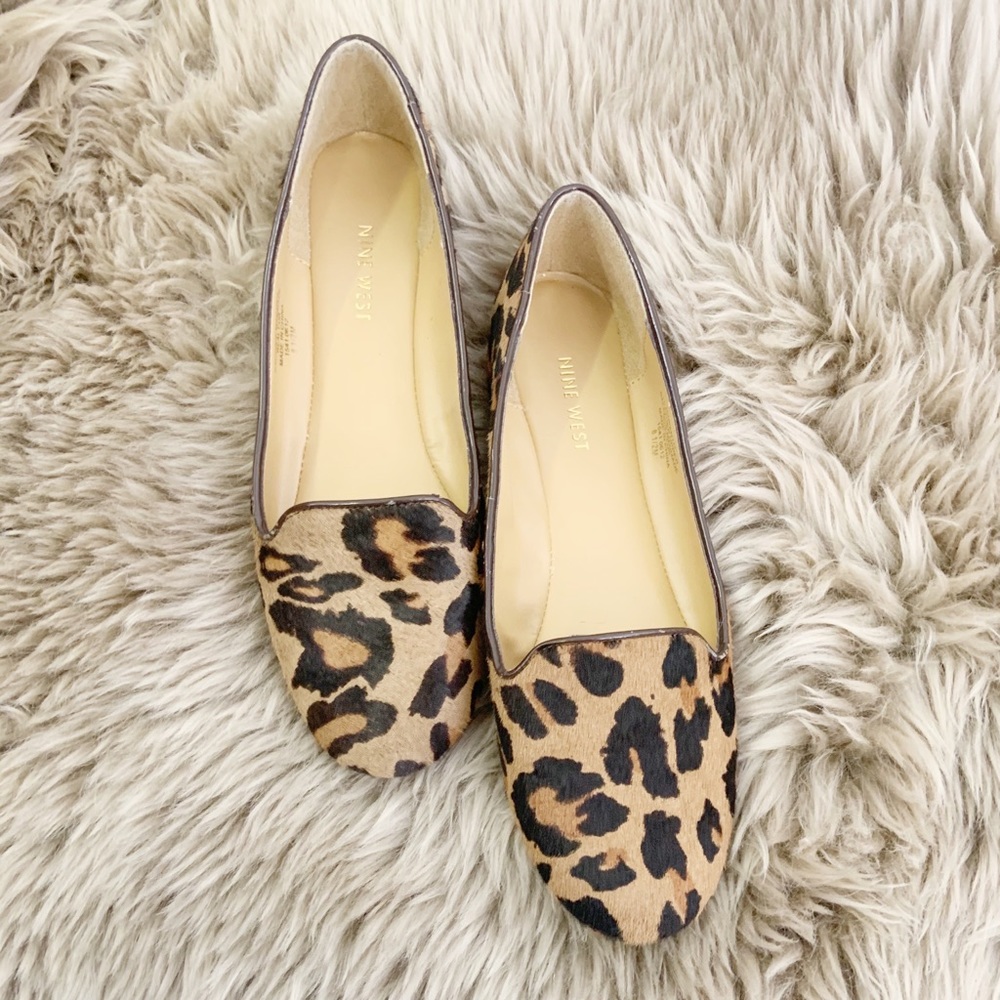 Nine West Cheetah Leather Calf Skin Flat 8 1/2